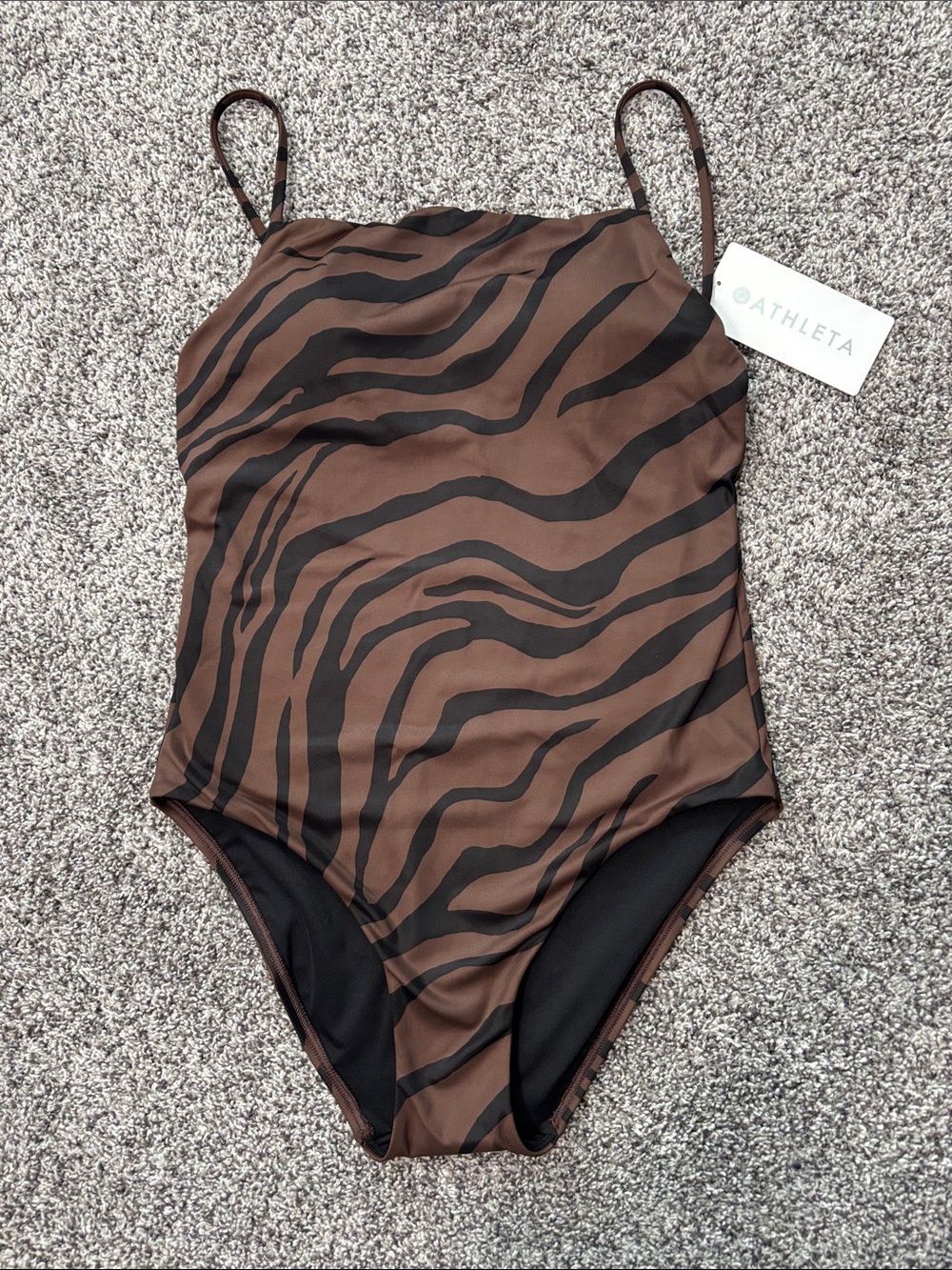 NWT Athleta Straight Neck One Piece Zebra Print Swimsuit - Picture 2 of 10